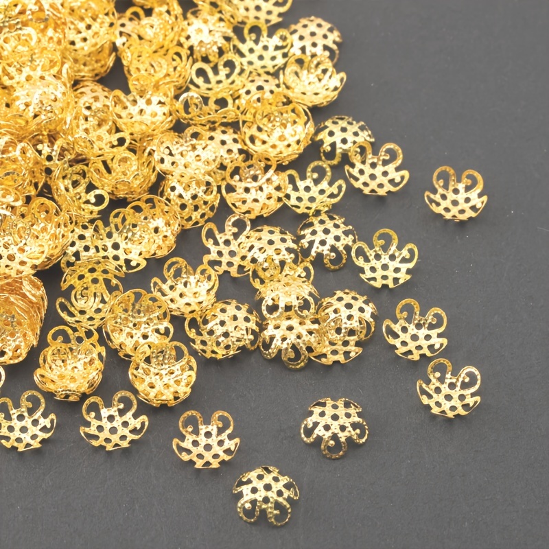 20Pcs 7mm Stainless Steel Flower Beads Cap Golden / Silvery Small Square  End Bead Caps Spacer Bead Caps Bulk For DIY Jewelry Making Accessories