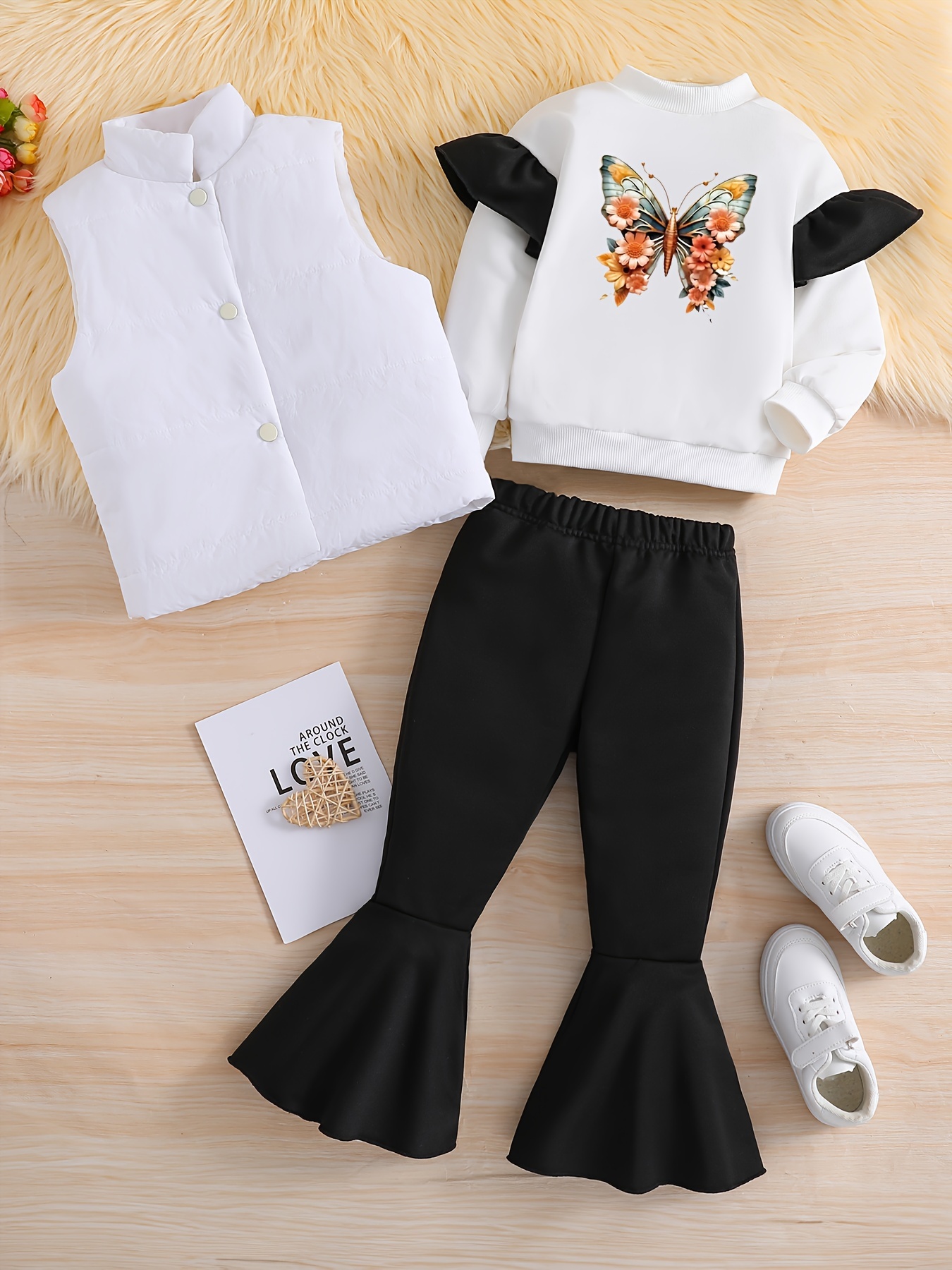 thumbnail image 2 of Yoxindax Toddler Girl Outfit Set - Ruffle Sleeve Top & Floral Pants 2 of 11