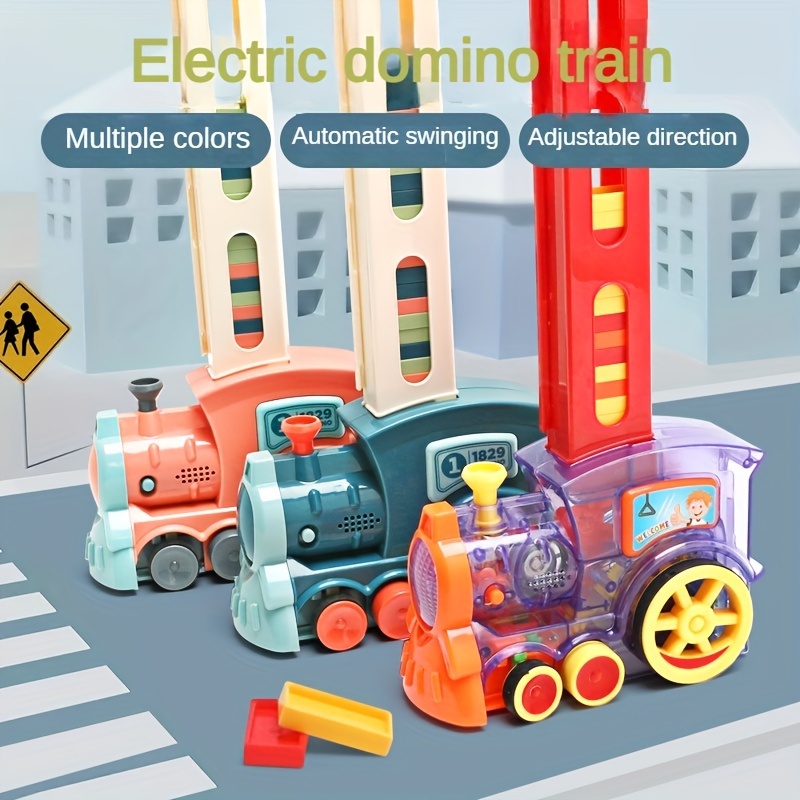 Ensemble de train de dominos électriques, blocs de train domino  automatiques jouet, empilage éducatif et jouets de construction Cadeaux-80  dominos