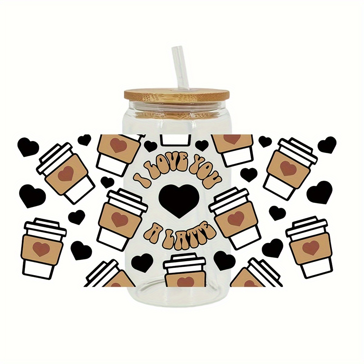Somush UV DTF Cup Wrap, 9Sheets Coffee Theme Rub on Transfers for Crafting 16oz Libbey Glass Cups Wrap Transfer Stickers Decals Waterproof Crafts