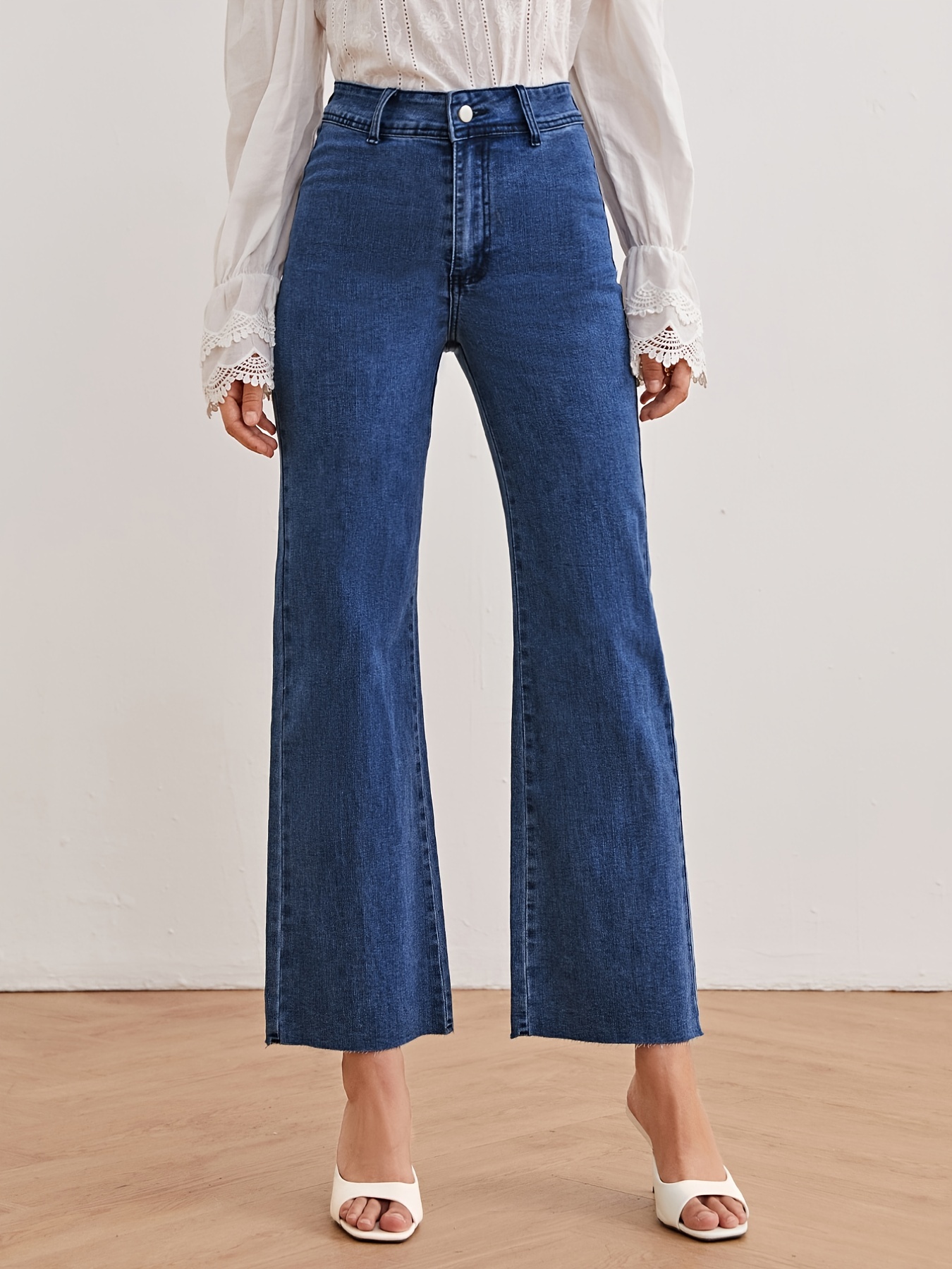 High Rise High Waist Wide Legs Loose Fit Straight Cropped Flare Shape  Jeans, Women's Denim Jeans, Women's Clothing - Temu