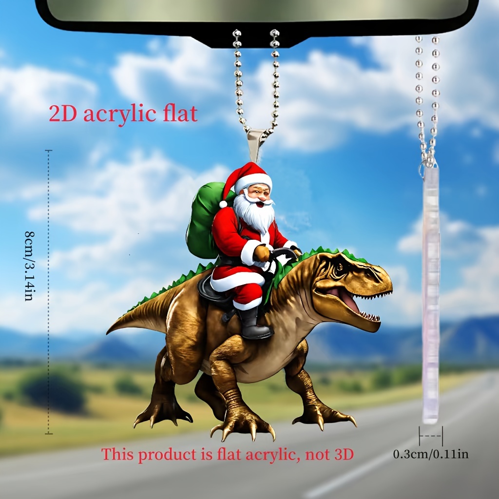 1pc 2D Acryl Weihnachtsmann Und Dinosaurier Auto Rückspiegel Anhänger  Kreativer Cartoon Schlüsselanhänger Rucksack Anhänger Urlaub Dekoration