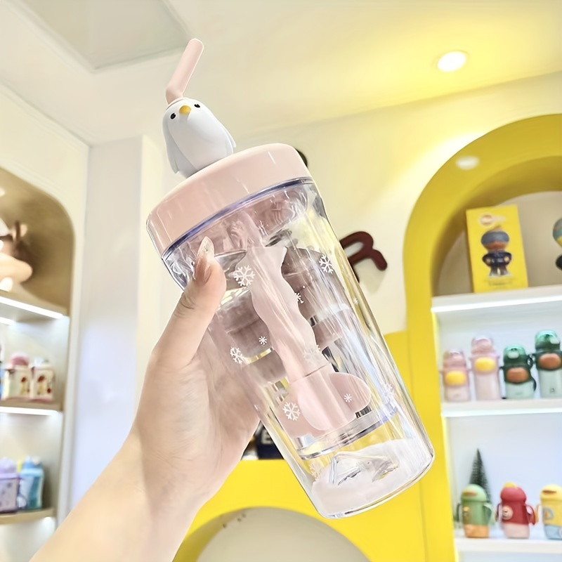 Creative Cartoon Water Bottle with Straw Cute Plastic Drinking