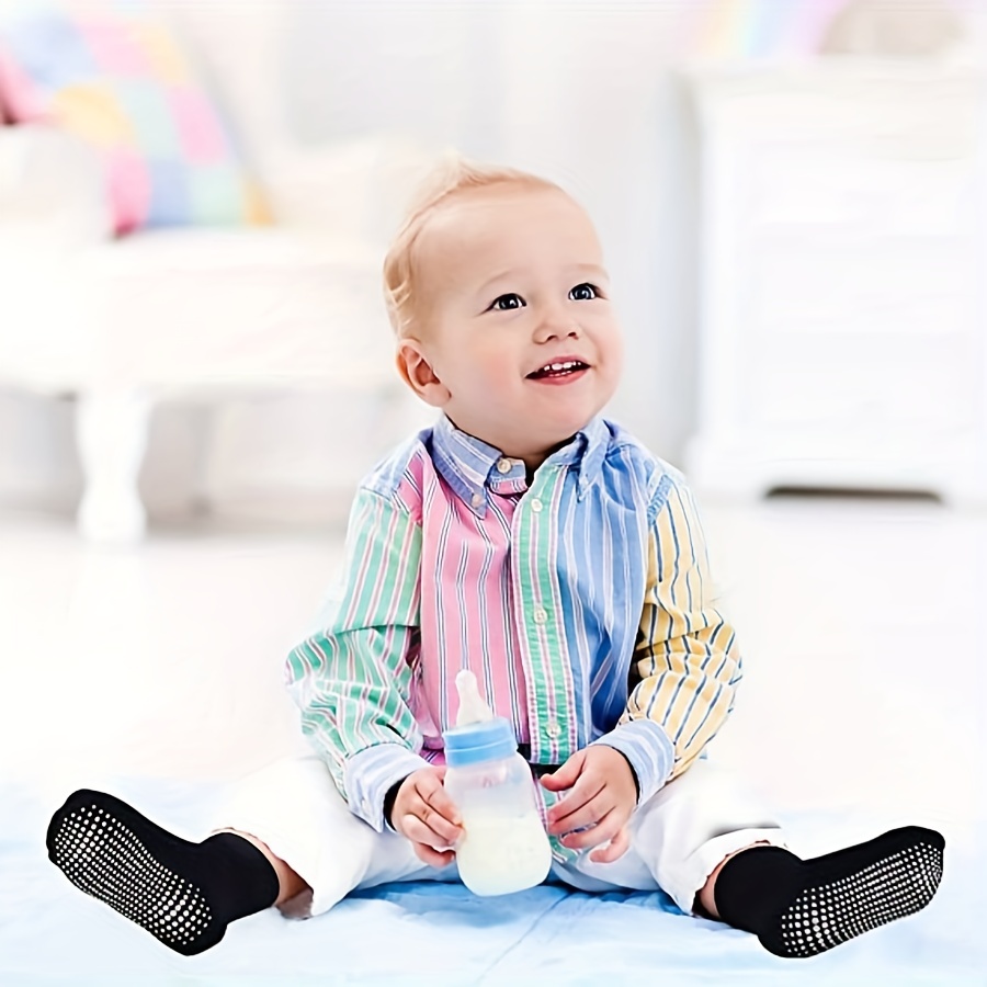 12 Pairs Non-Slip Toddler Socks With Grips for Baby Boys and Girls -  Anti-Slip Ankle Socks for Infant's and Kids Black 6-12 Months 