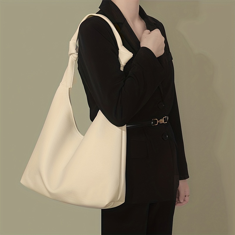 Minimalist PU Leather Hobo Bag, Large Capacity Commuting Tote Bag
