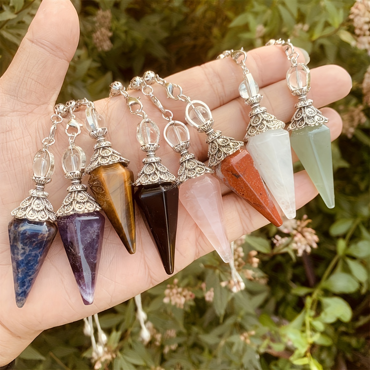 おテム natural hexagonal cone crystal pendulum pendant hanging