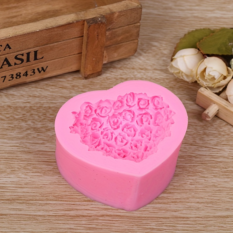 Wehous 4 Types Rose Heart Soap Silicone Mold 3D Flower Love Shape Fondant Mold Handmade Cake Chocolate Candy Resin Candle Soap Beeswax Floral Craft