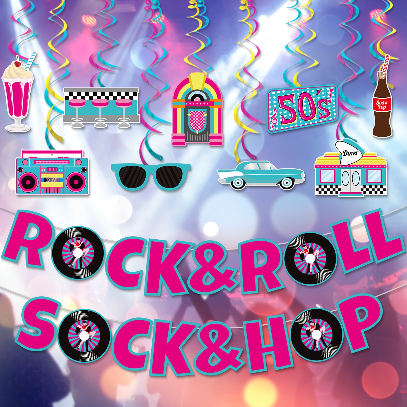 Back To The 50s Rock Party Background Decoration Let's Party - Temu