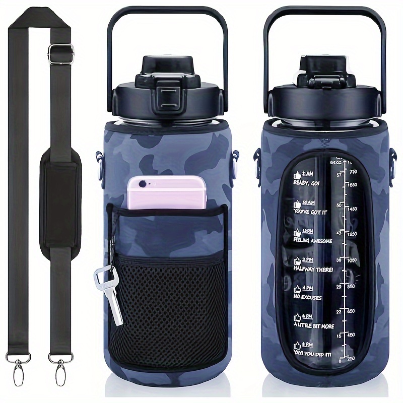 Botella de agua Diller con popote, 28 o 18 onzas, sin BPA, de plástico, con  tapa superior a prueba de fugas, para gimnasio, campamento