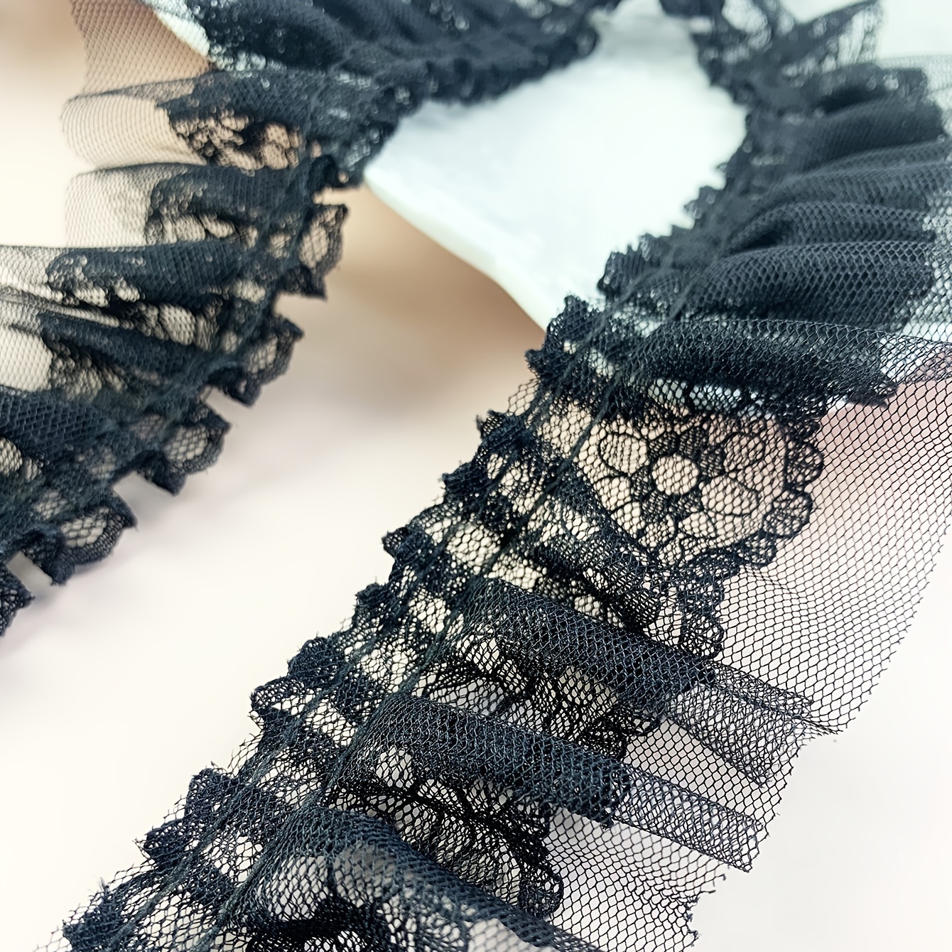 One Roll White Black Double Layer Pleated Lace Trim Ribbon - Temu Canada