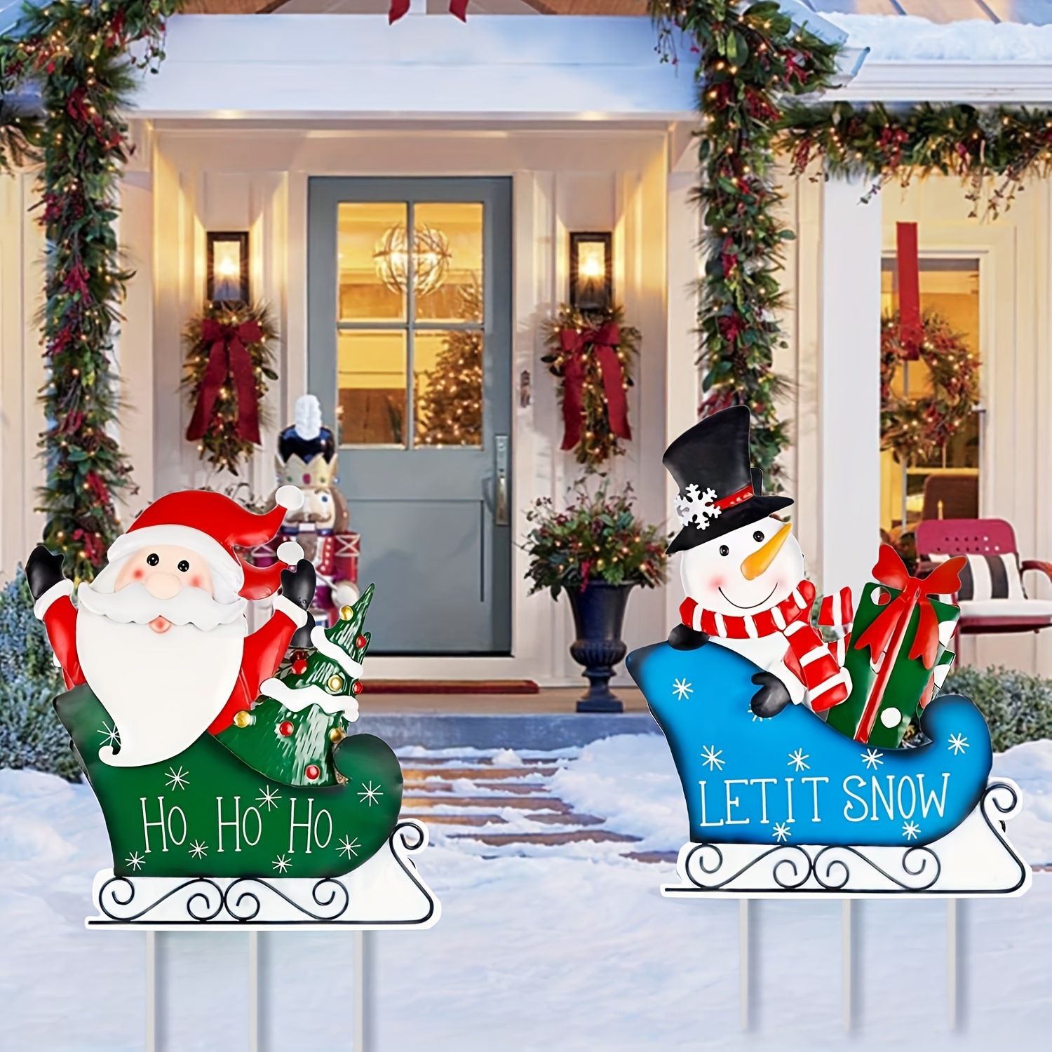 Décoration de clôture de Noël créative mignonne Père Noël, renne, bonhomme  de neige, elfe, statues de Noël, ferme, jardin, cour, clôture, panneaux de