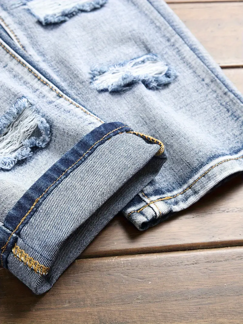 Slim Fit Ripped Jeans Pantaloni In Denim Casual Uomo Stile - Temu Italy