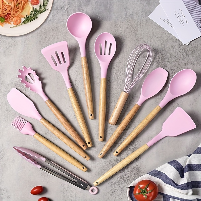1pc Creative Household Silicone Spaghetti Spoon With Wooden Handle