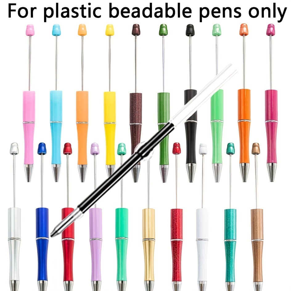 50 Pieces Plastic Beadable Pen Bulk Bead Ballpoint Pen Shaft Black