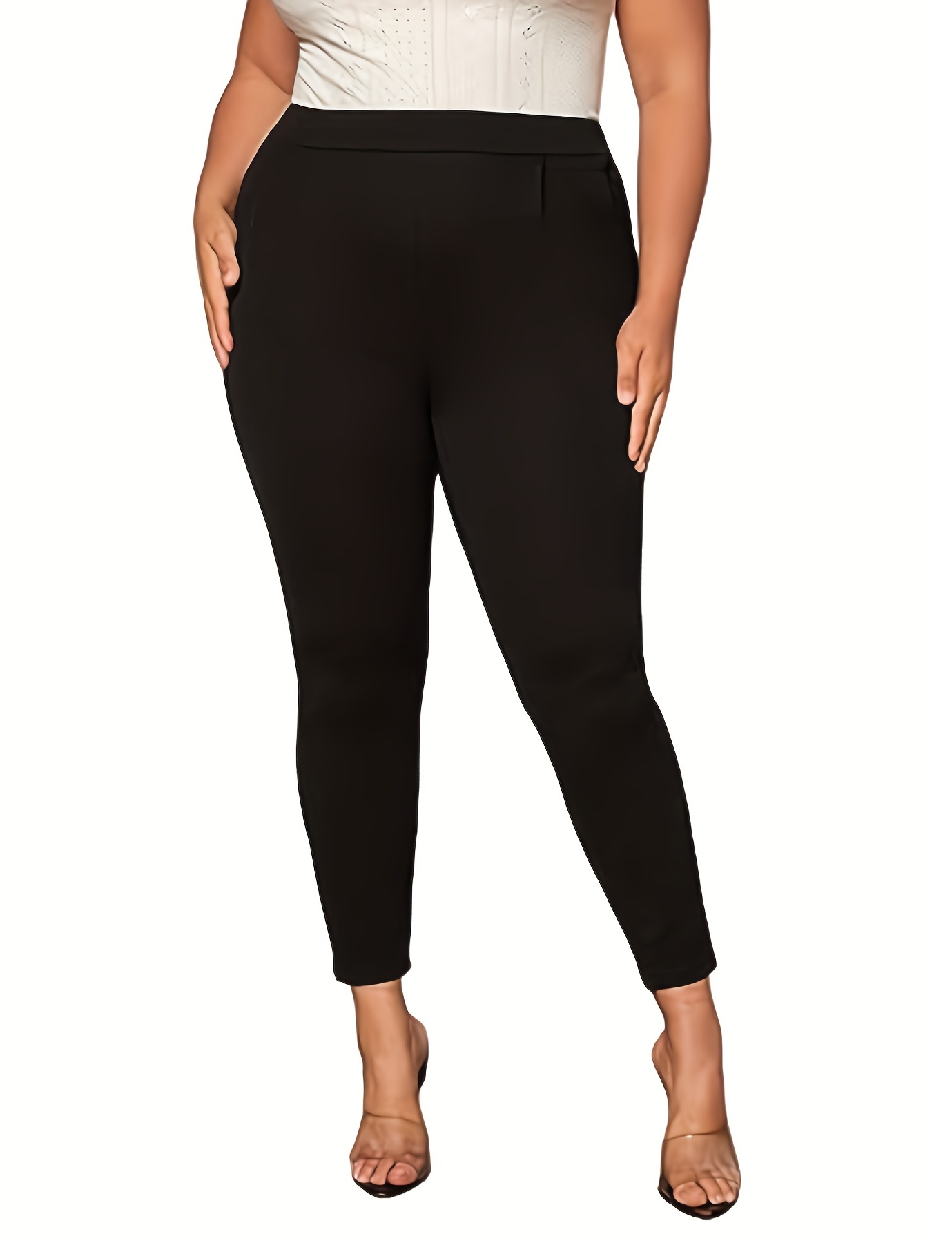 Women's Plus Size Suit Pants Black Plain Tapered/Carrot 