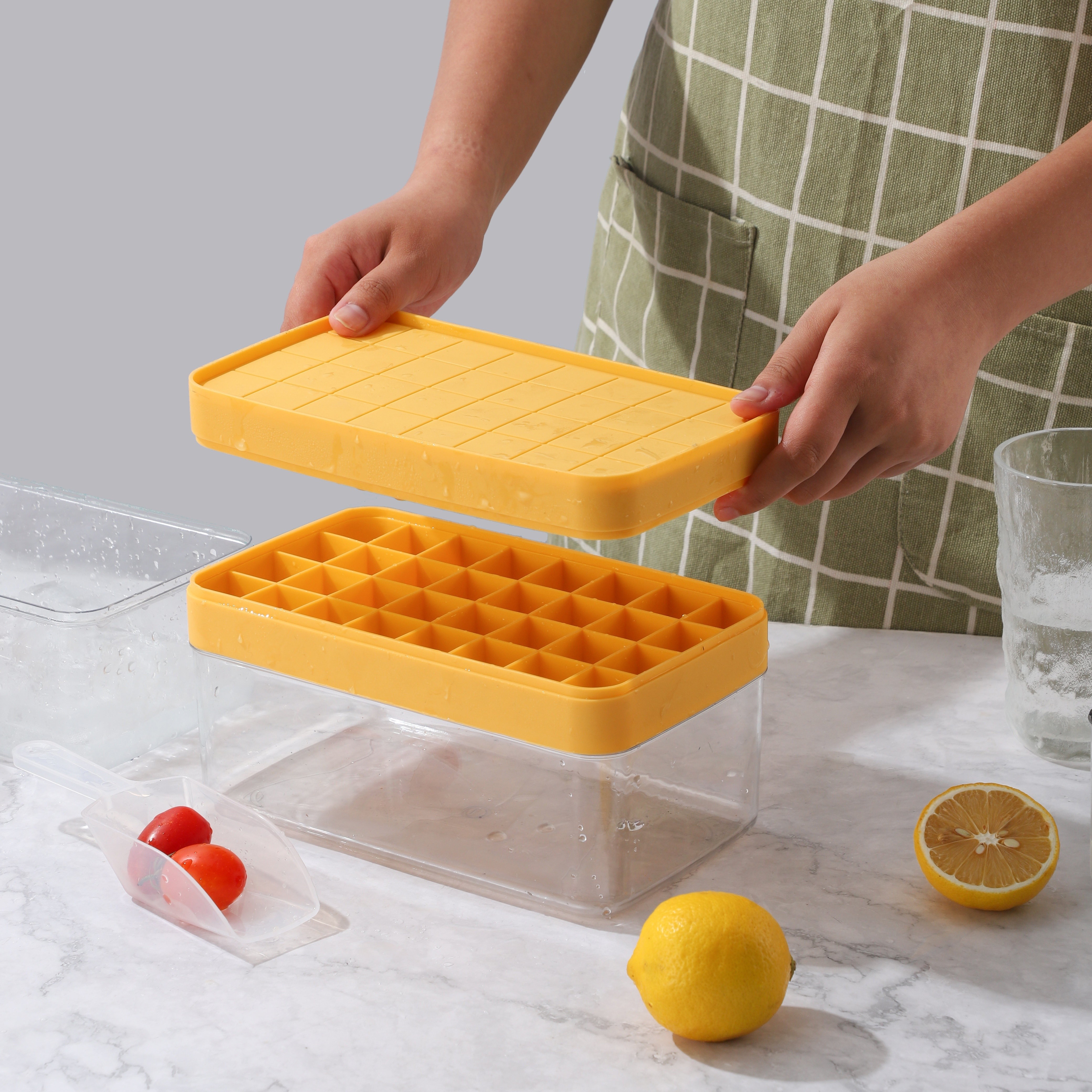 1pc Yellow Silicone Ice Cube Tray, Silicone Ice Mold For Freezer