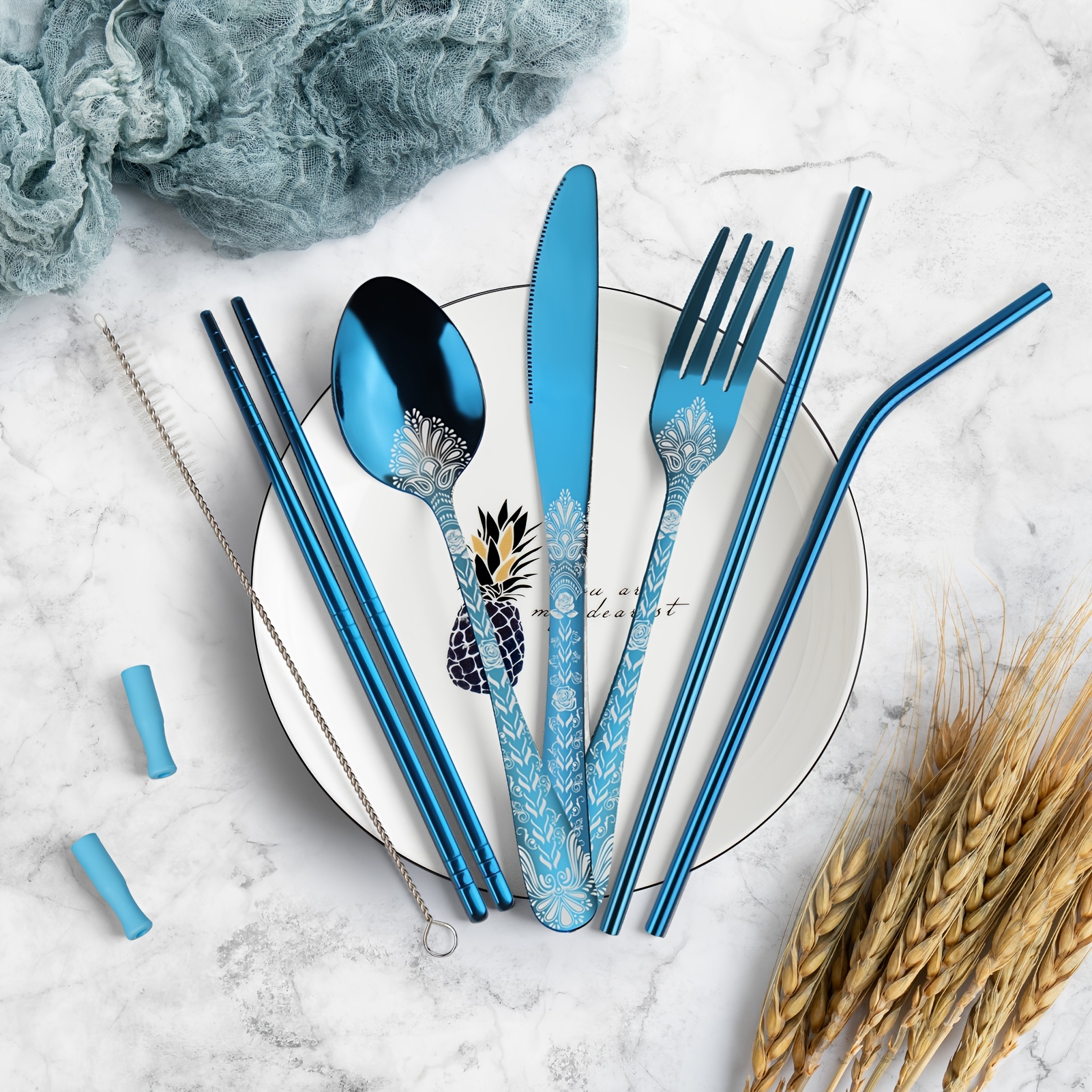 8Pcs Travel Silverware Set with Case Portable Utensils for Lunch