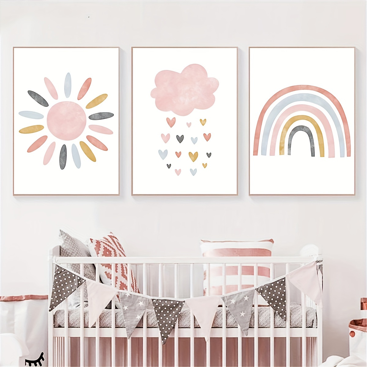 Pastel Rainbow Art Set. Heart Art Print. Rainbow Nursery Decor