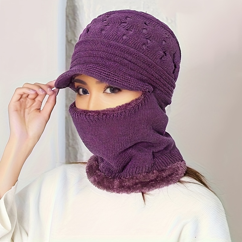 Gorro de invierno para hombre, gorro de punto, gorro de invierno para  mujer, bufanda de cuello grueso, máscara de gorro, color negro, talla única