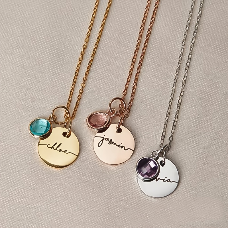 Personalized Birthstone Necklace with Engraved Name