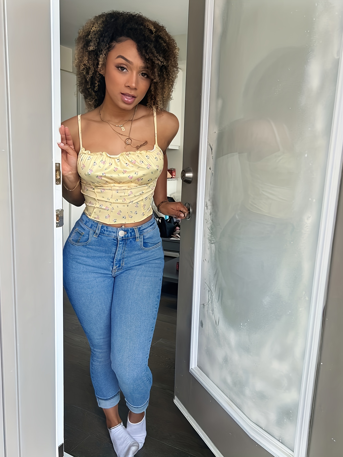 Plus Pleated At Waist Roll Hem Mom Jeans main image 0