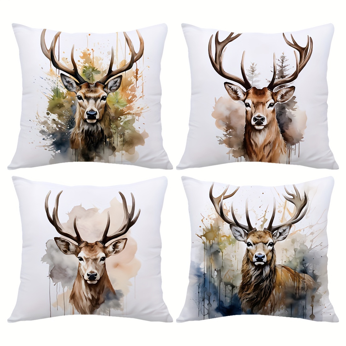 

1pc, Watercolor Deer Polyester Cushion Cover, Pillow Cover, Room Decor, Bedroom Decor, Sofa Decor, Collectible Buildings Accessories (cushion Is Not Included)