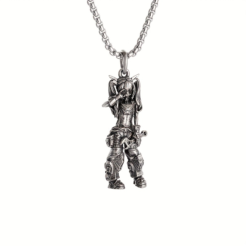 Image of 1pc New Retro Cool Motorcycle Girl Pendant Necklace Men And Women Fashion Motorcycle Riding Trend Jewelry Gift