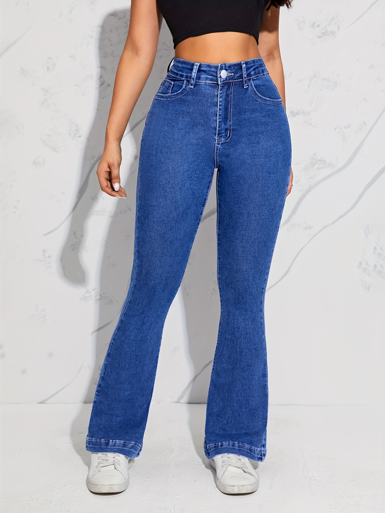 High Waist Flare Jeans High Slash Pockets Bell Bottom - Temu