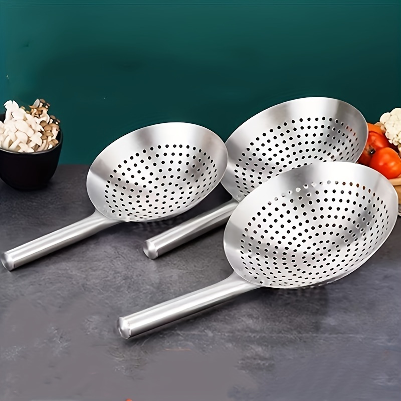  Cucharón de espumadera de acero inoxidable, 3 piezas, juego de  utensilios de cocina de acero inoxidable, cucharón de sopa grande, juego de  utensilios de cocina de acero inoxidable, cuchara de mango