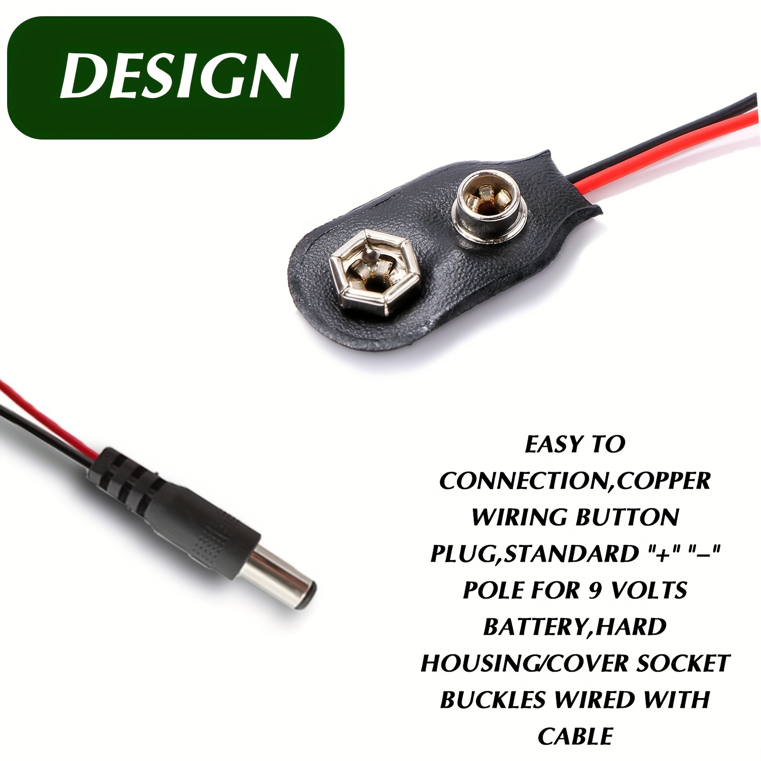 Long câble CONNECTEUR PILE 9V connecteur à boucle de 5 pinces Noir Rouge