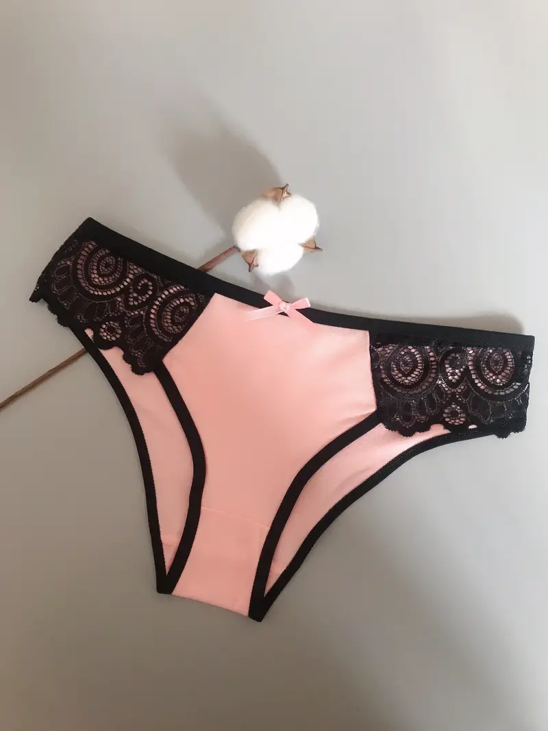 Contrast Lace Bow Hipster Panties Breathable Hollow Low - Temu