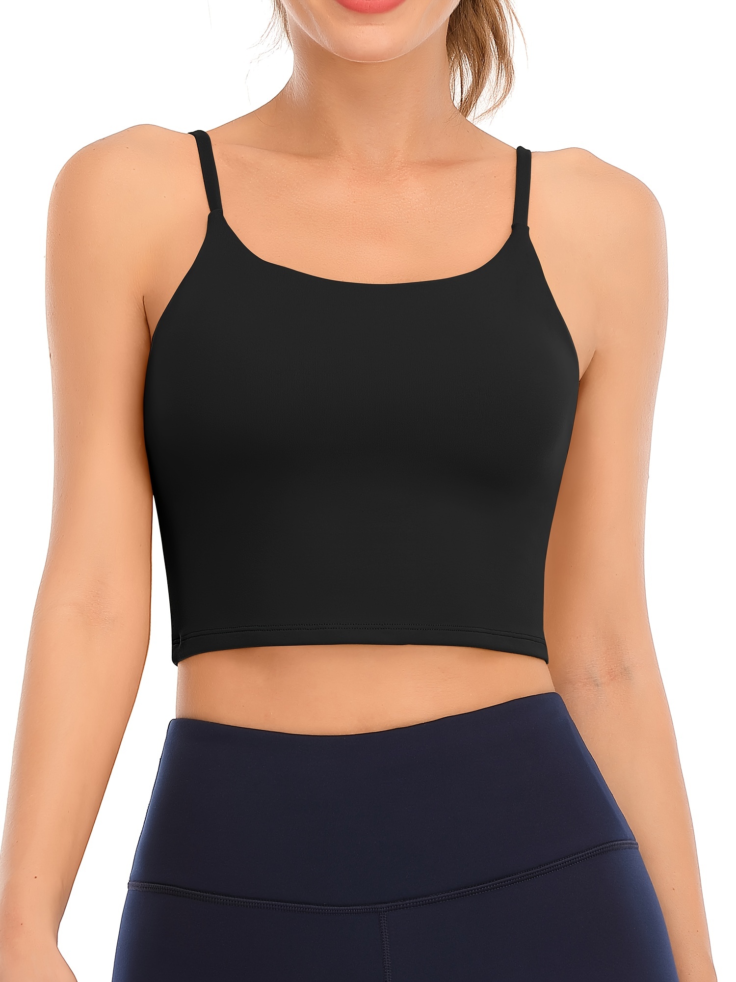 Solid Color Ribbed Cami Sports Tank Top Cami High Stretch - Temu