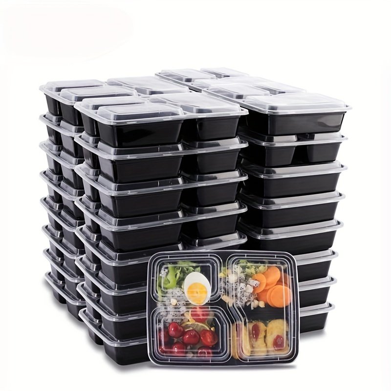 Plastic Reusable Bento Box, Lunch Box With 3 Compartment, Microwavable  Containers For Home - Temu