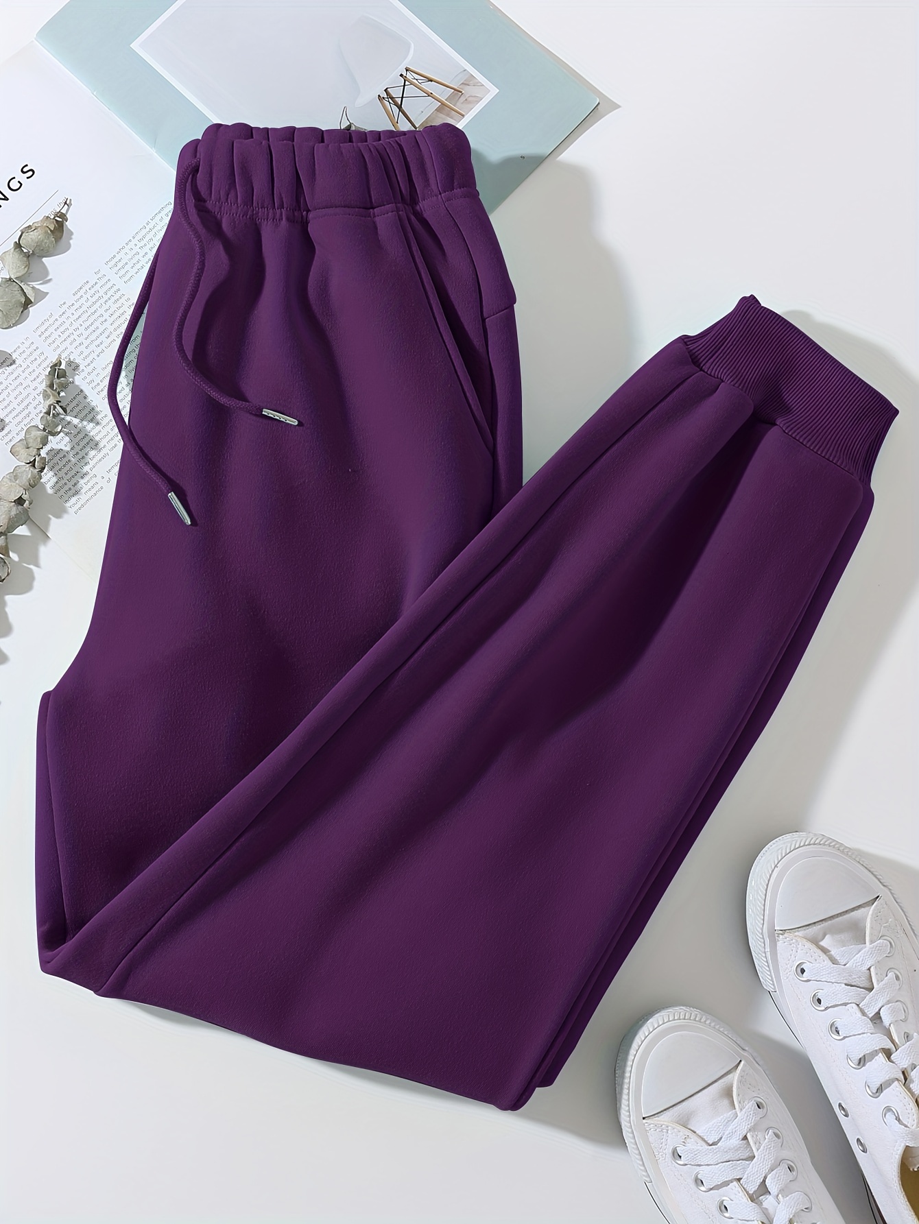 Solid Color Casual Sweatpants Drawstring Elastic Waist - Temu