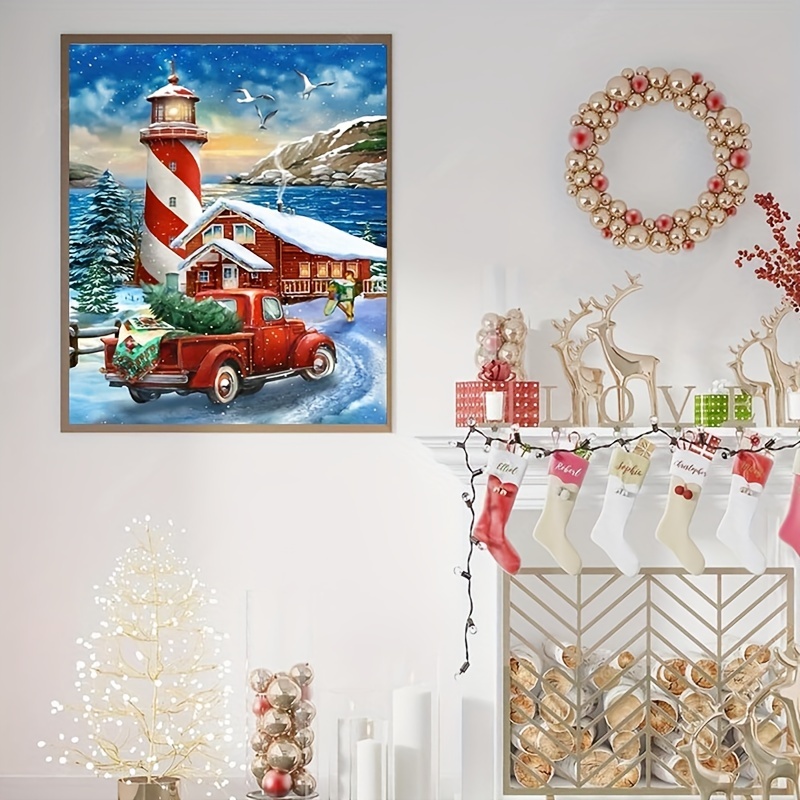 Christmas Diamond Painting Kits Red Truck 5D Paint Farm Winter Night Wall  Decor