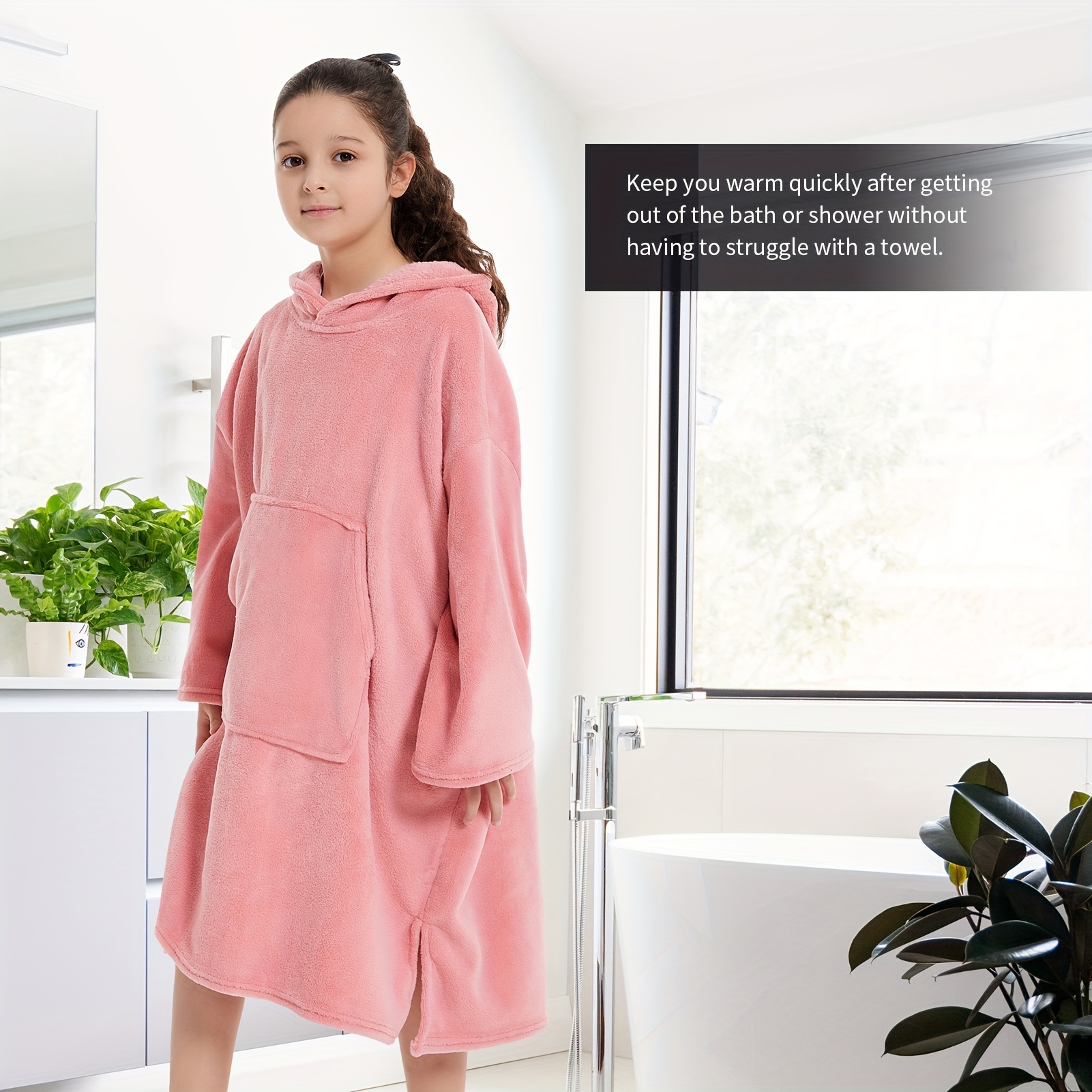 Girls Robe Long Sleeves Swim Cover Up Zip Up Bathrobe Hoddie