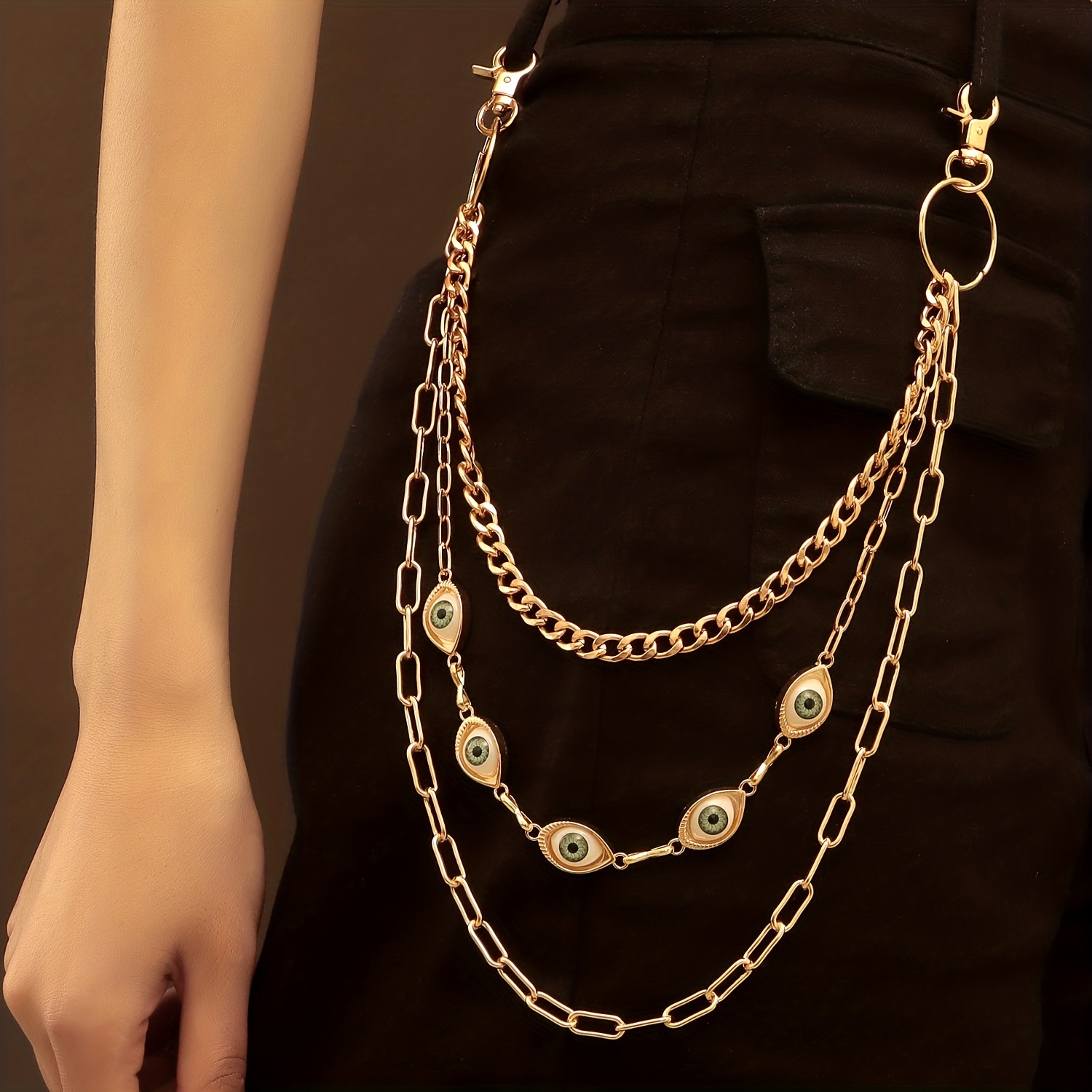 Trendy Pendants Trousers Chain Hip Hop Layered Pants Chain Belt