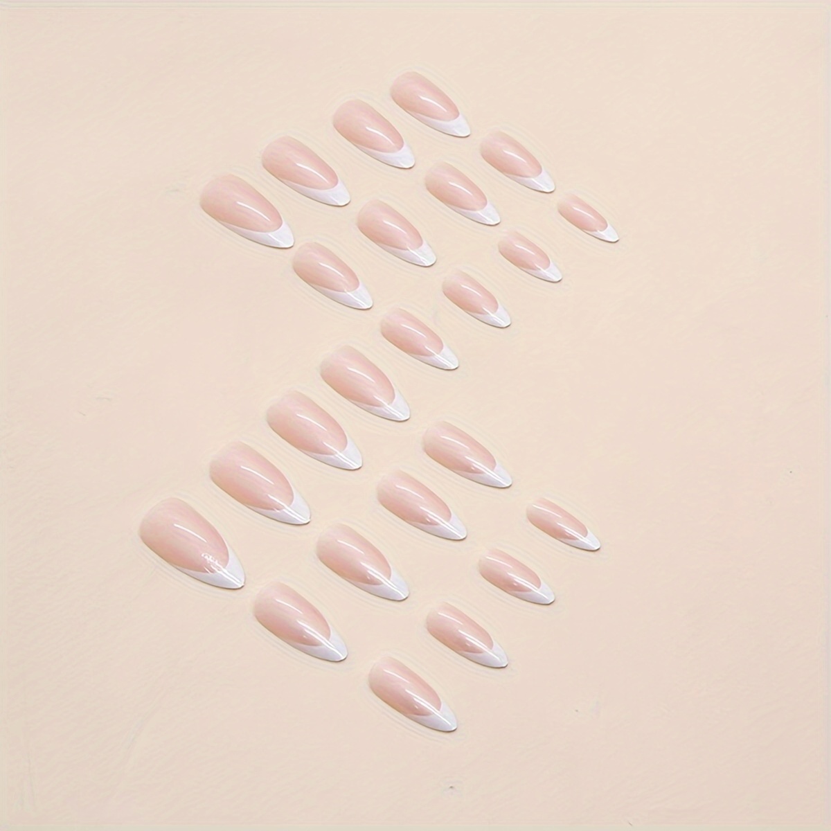 24pcs glossy pinkish almond fake nails medium long white french tip press on nails sweet cool false nails for women girls daily wear details 2