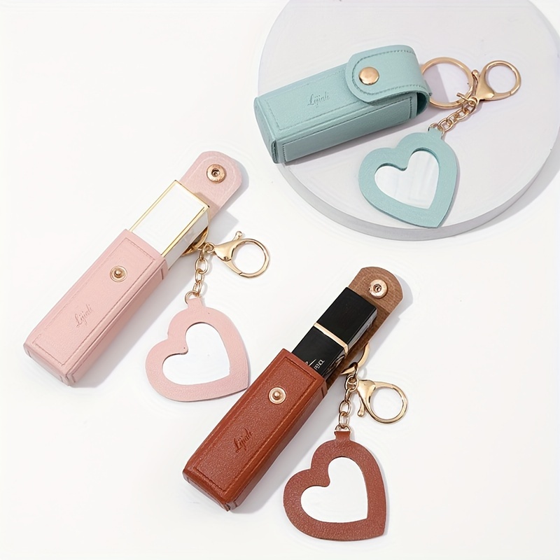 Adorila Lipstick Organizer Mini Leather Lipgloss Bag with Keychain