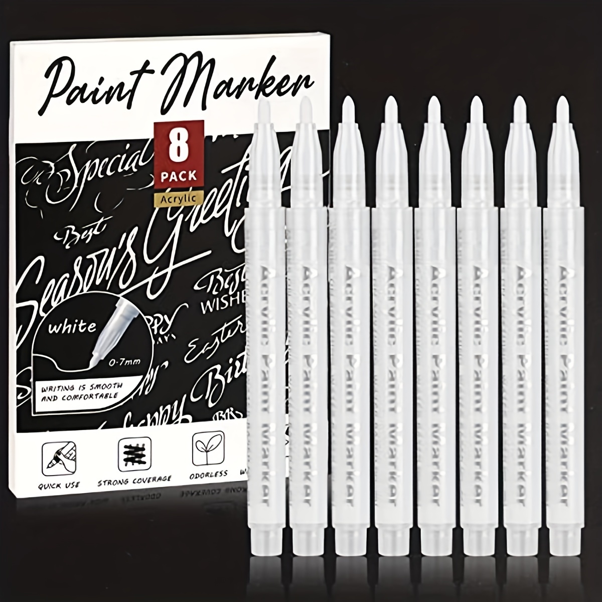 White Paint Pen,4 Pack 0.7mm Acrylic White Permanent Marker White Paint  Pens for Rock Painting Stone Ceramic Glass Wood Plastic Glass Metal Canvas