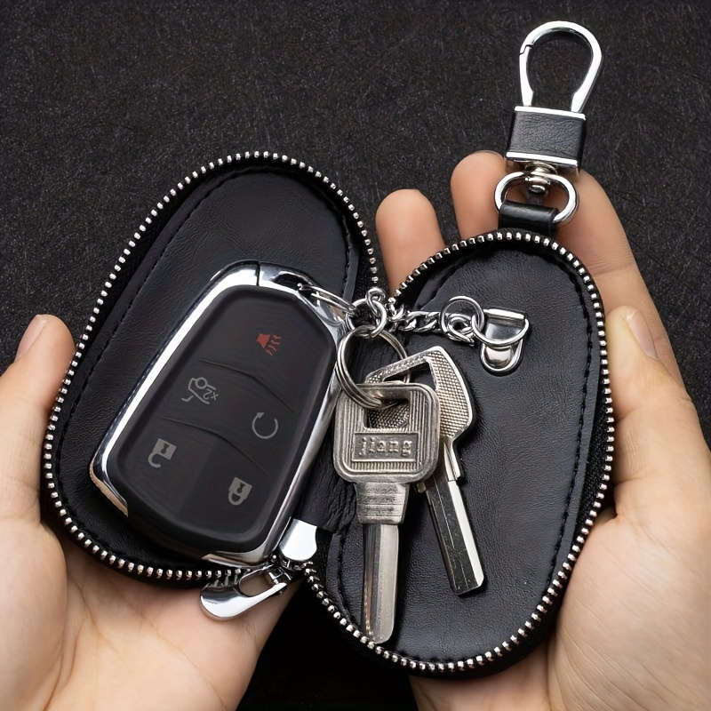 Men's Leather Zipper Key Bag Remote Control Cover