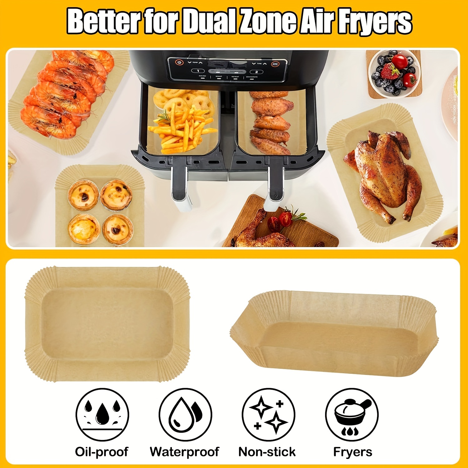 Baking Papers For Dual Zone Air Fryer, Disposable Air Fryer Liners For  Ninja Foodi Max Dual Zone, Air Fryer Baking Paper For Ninja Af300eu Af400eu  Dz201 Dz401 Foodi 6-in-1 8qt - Temu