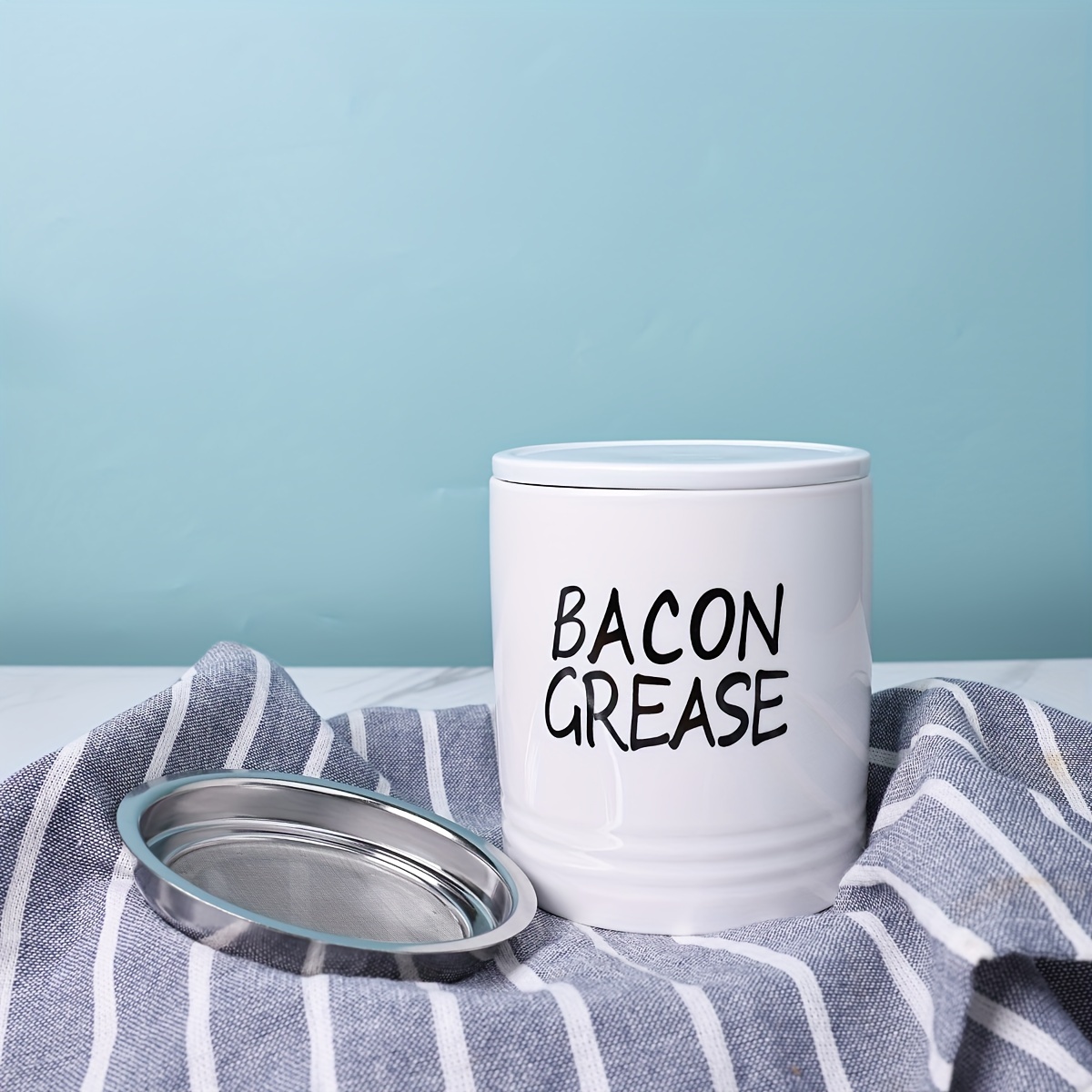 Ceramic Bacon Grease Container With Strainer And Lid, Bacon Grease Keeper, Bacon  Grease Saver With Stainless Strainer, Bacon Grease Oil Container, Oil  Storage Can, Porcelain Fat Filter Container, Kitchen Decor, Chrismas  Halloween