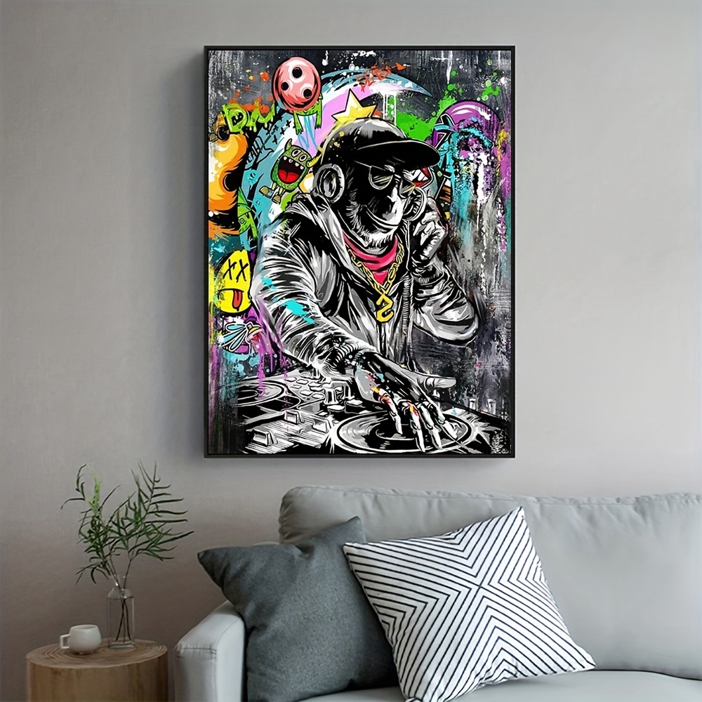 1pc Impression Sur Toile Gorille Singe Avec Écouteurs Musique Toile Art  Mural, Affiche Abstrait, Animal Heureux Chien Et Léopard Décoration Murale,  Drôle Animal Maison Peinture Murale - Art, Artisanat Et Couture 