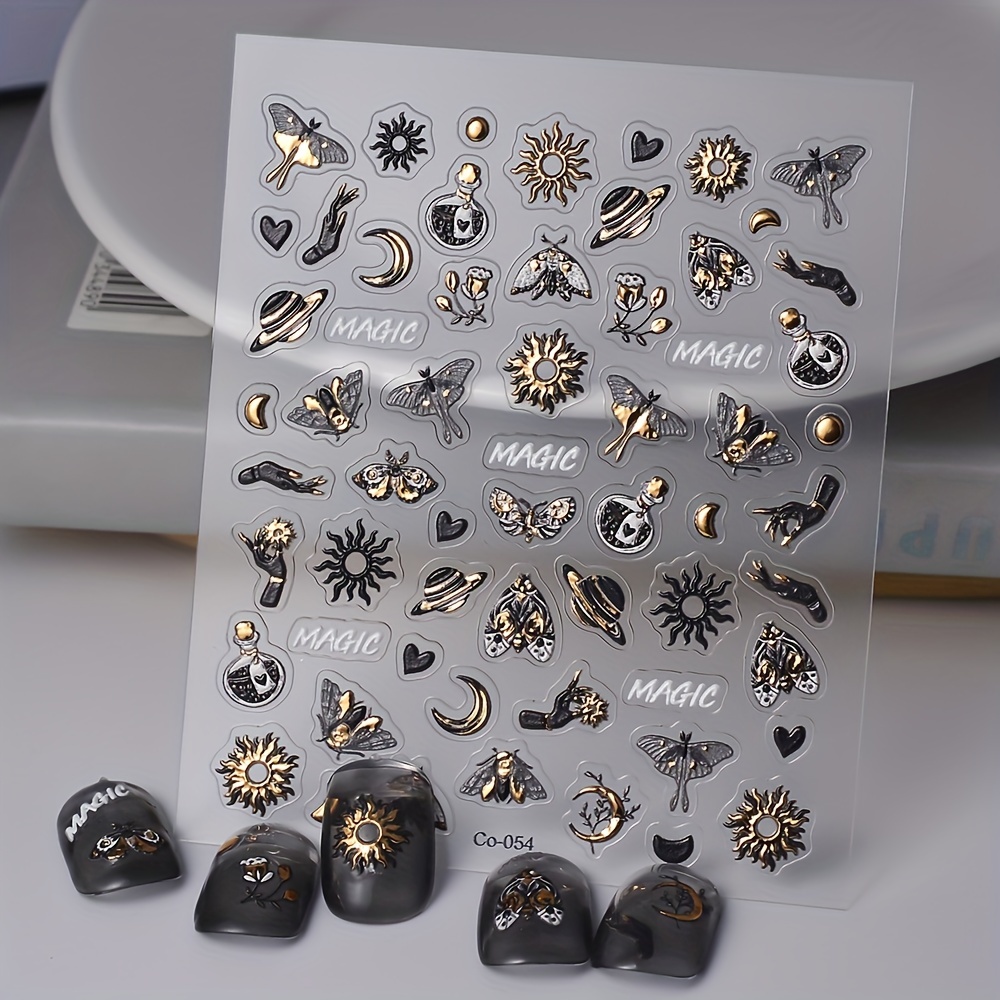 

5d Embossed Nail Art Stickers With Butterfly Moon Heart Design, Nail Art Decals For Nail Art Decoration, Self Adhesive Nail Art Supplies For Women And Girls