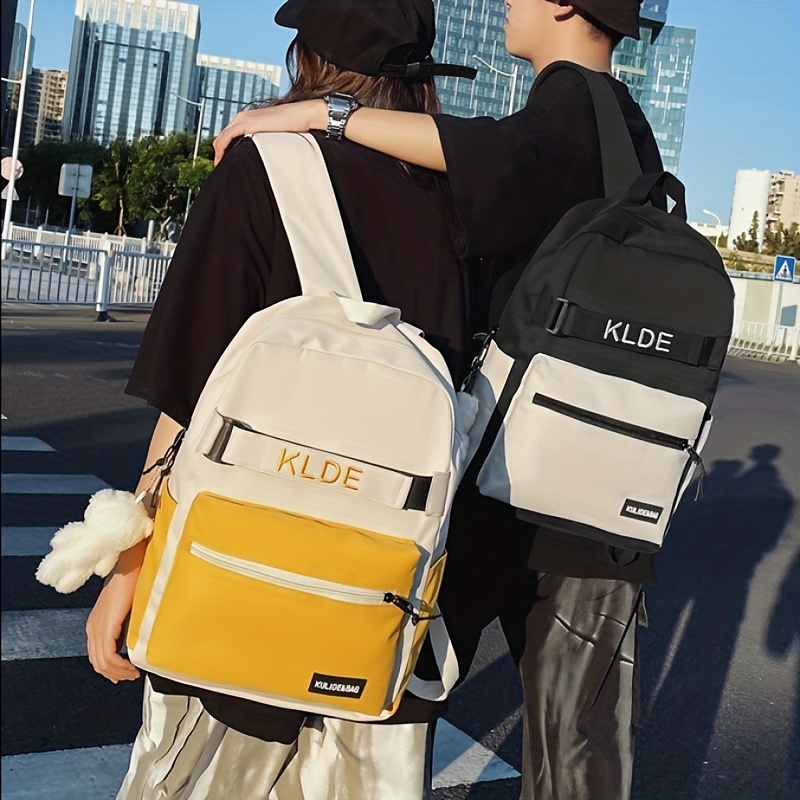 Letter Embroidery Backpack Preppy Colorblock School Bag All Match