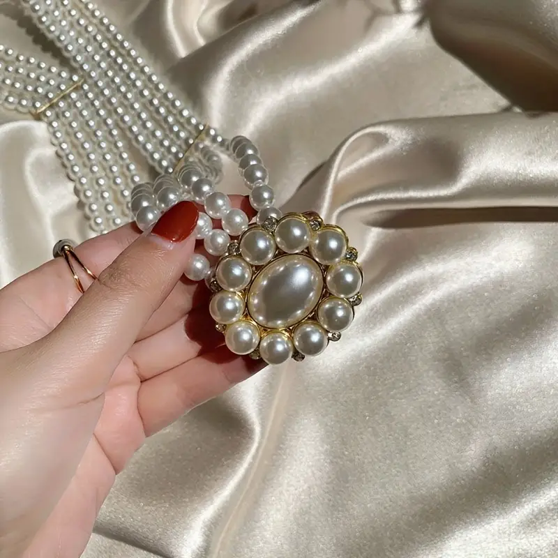 Elegant Faux Pearl Wide Belt Fashion Pearl Flower Buckle Elastic