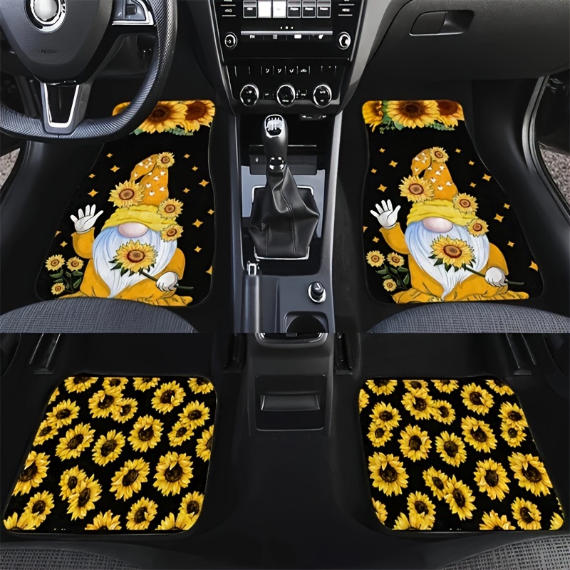 4 Stück/Set Süße Zwerge Und Sonnenblumen Bedruckte Auto-Fußmatten