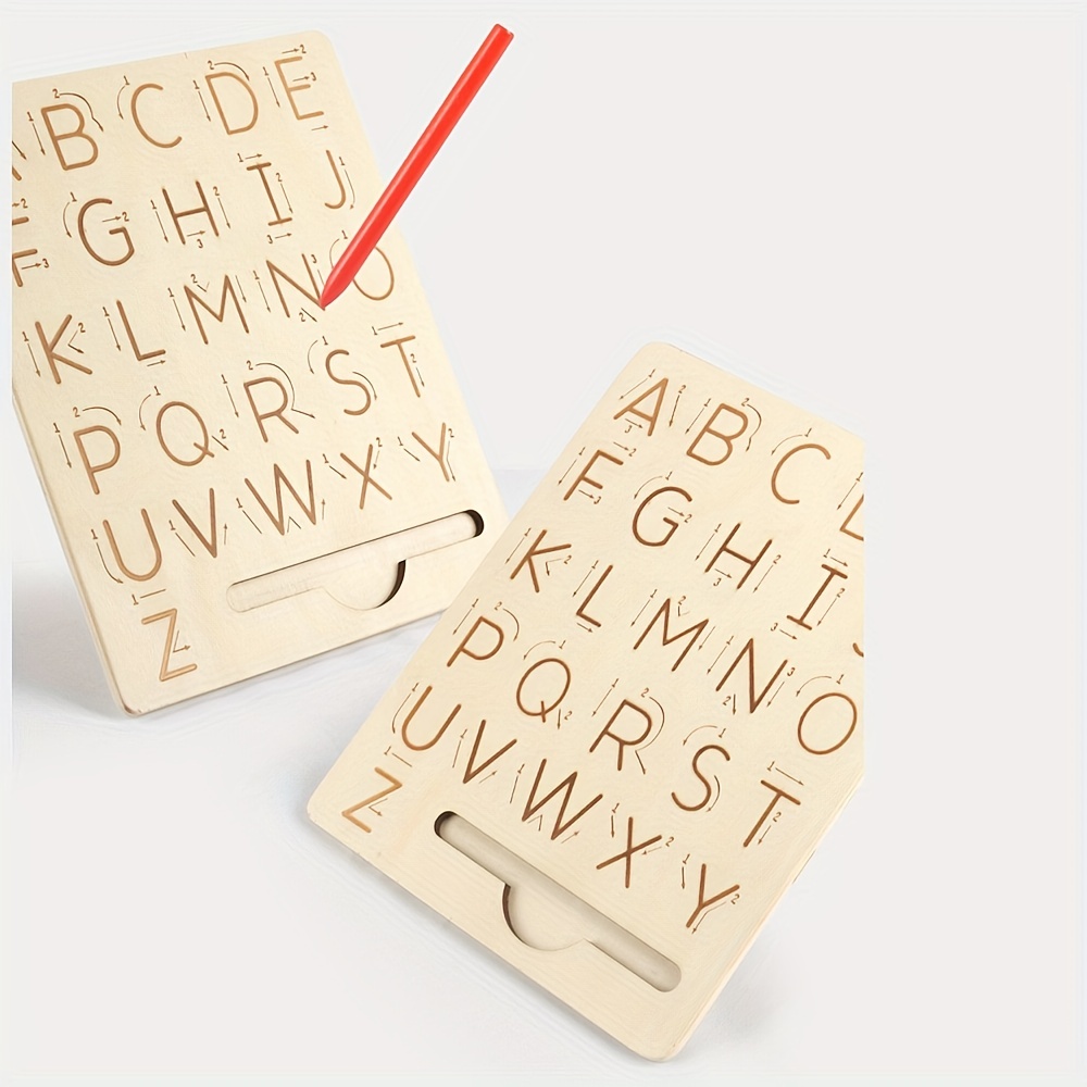 Übungsbrett Für Holzbuchstaben, Doppelseitiges Werkzeug Zum Nachzeichnen  Des Alphabets, Lernen, ABC Zu Schreiben, Pädagogisches Spielzeugspiel