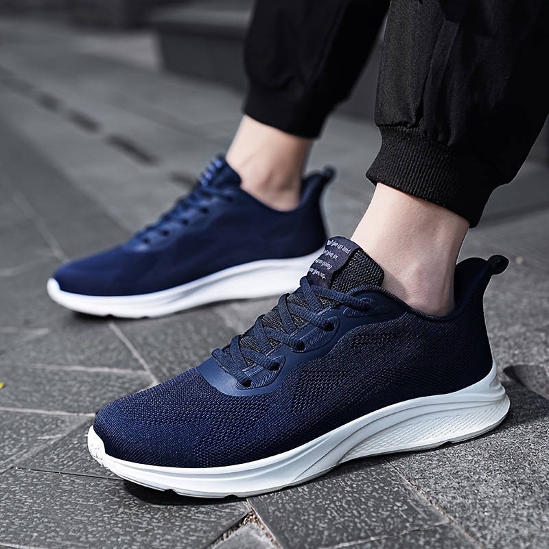 Men's Navy Blue Athletic Footwear - Breathable Running Shoes with EVA Sole, Lace-Up Design for Every Season